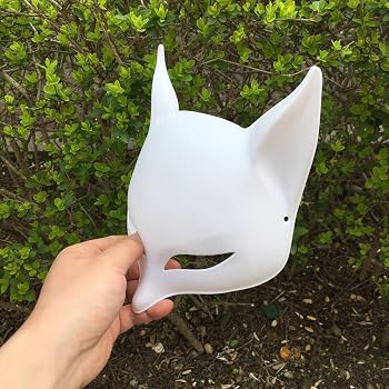 Plain White Blank Kitsune Fox Mask for Halloween Handpaint DIY,1x